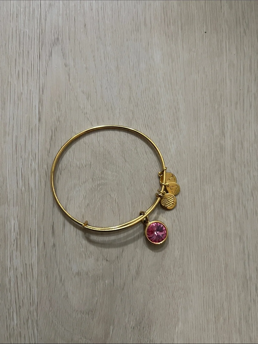 Alex and Ani Gold-Tone Bangle with Pink Crystal Charm